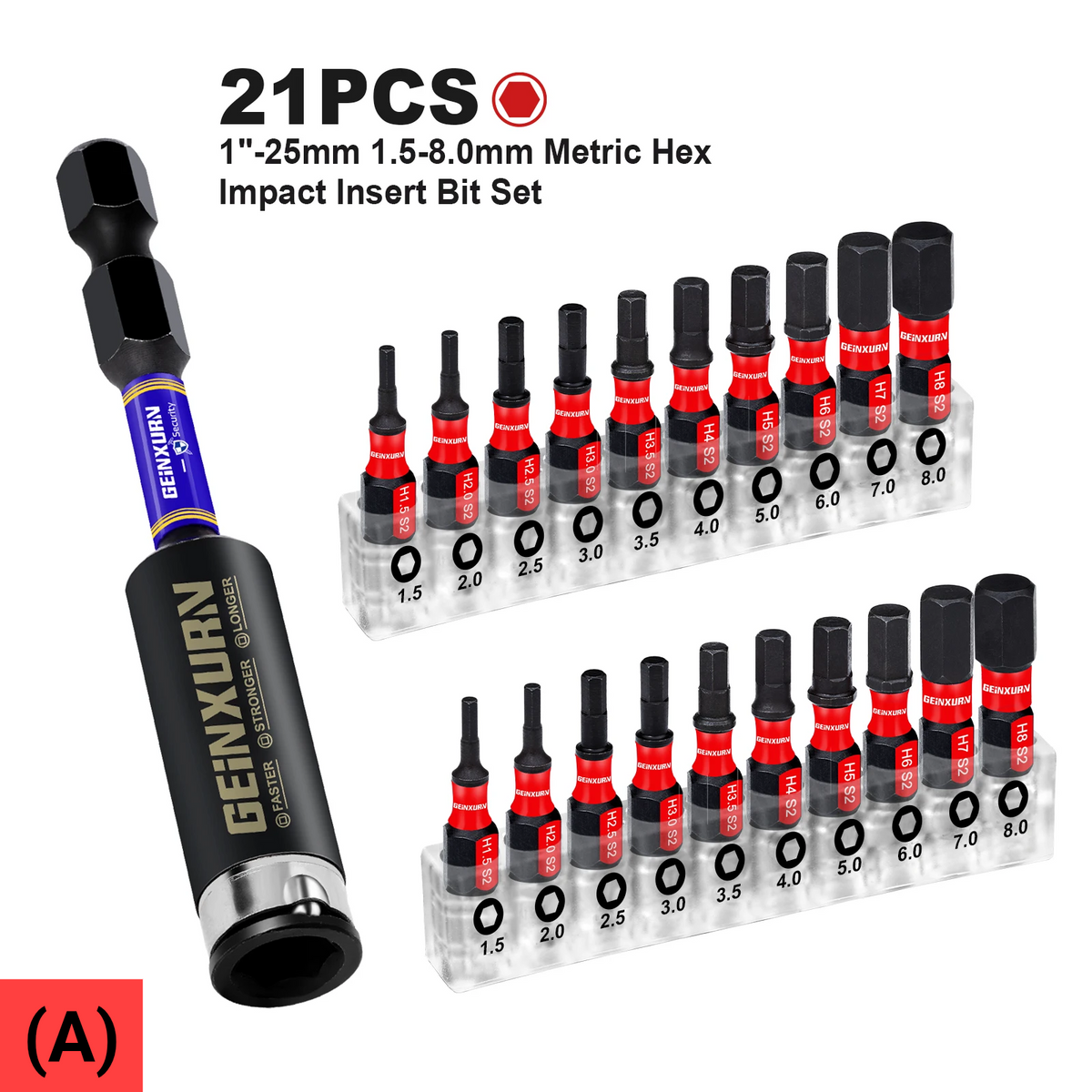 1" Multi Hex Head Metric Insert Bit Set – Magnetic S2 Steel Hex Screwdriver Bits with Base & 3" Bit Holder