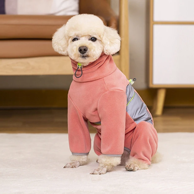Fleece Dog Pyjamas with Legs – Reflective Closed-Belly Winter Suit for Small Dogs (Cuttable Panel)