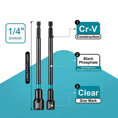 8PCS Magnetic Nut Driver Set 6” Long Shank Metric Impact Drill Bits Hex Shank 7-14mm