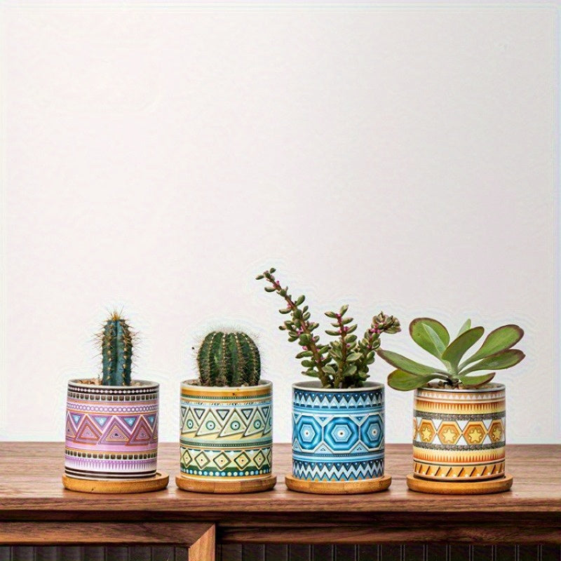4 Pcs Ceramic Succulent Pots with Drainage by Snagg A Pot