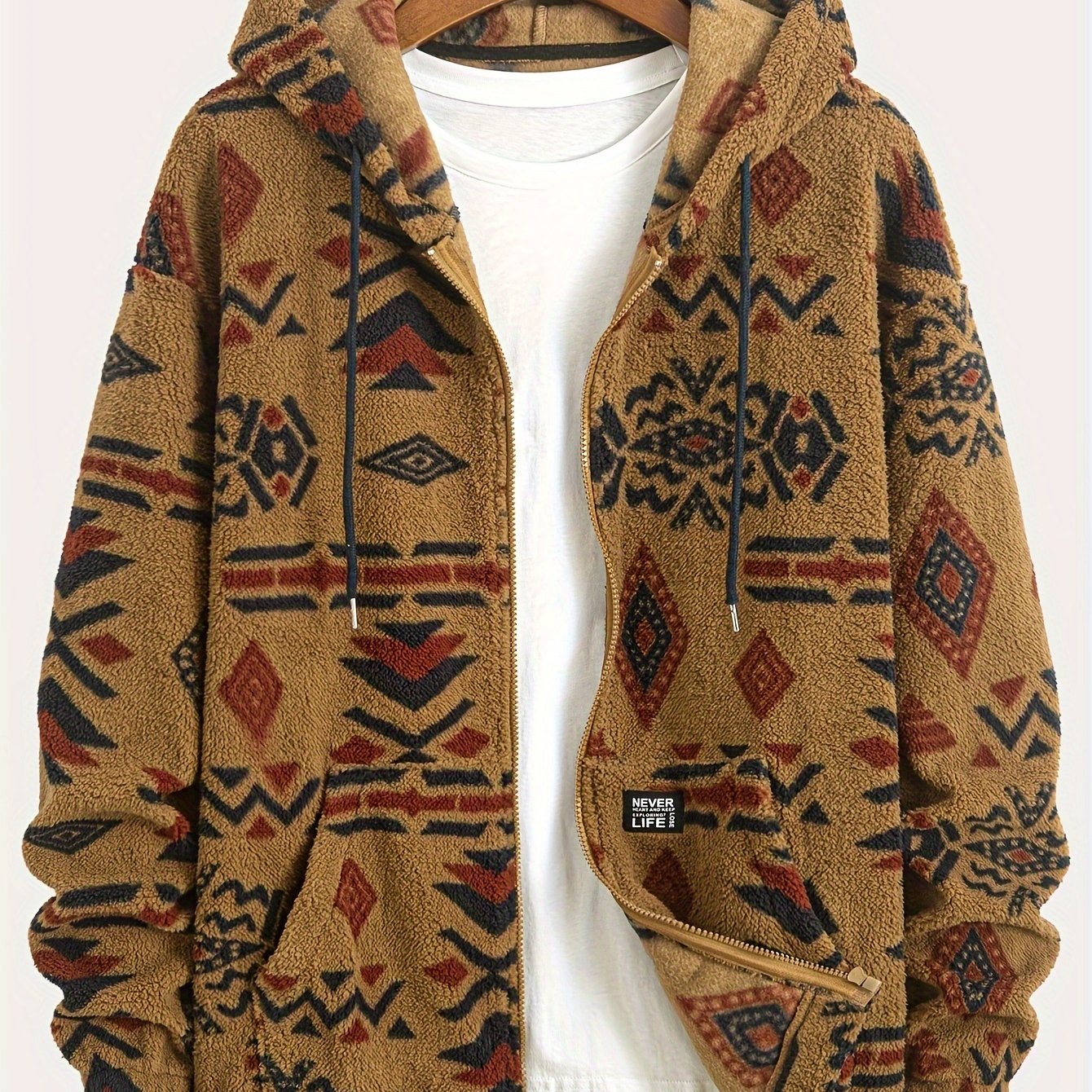 Men’s Double-Sided Ethnic Print Plush Hoodie by Snagg A Jacket