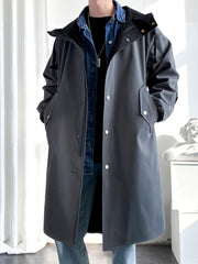 Men’s Mid-Length Beige Hooded Trench Coat by Snagg A Coat