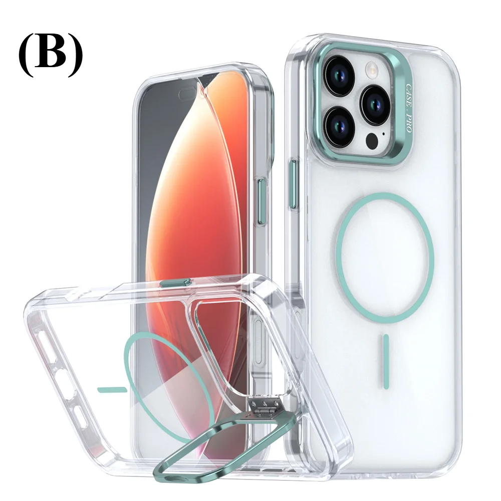 Invisible Lens Clear Acrylic Stand MagSafe Phone Case – iPhone 17 Series - B - Mint Green / iPhone17 Pro Max - Cases &