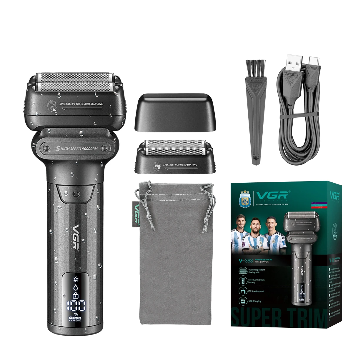 Professional 9000 RPM Dual Purpose Foil Shaver – Titanium Flexing Foils & IPX6 Waterproof System