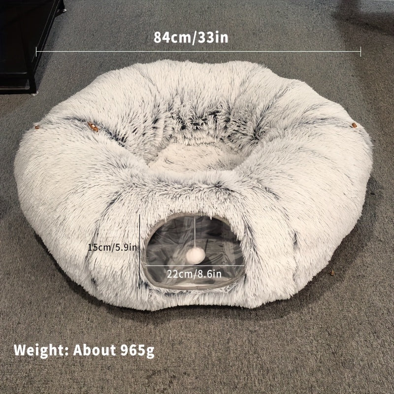 Plush Cat Tunnel Bed with Play Mat by Snagg A Cave
