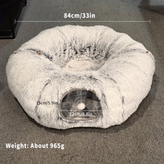 Plush Cat Tunnel Bed with Play Mat by Snagg A Cave