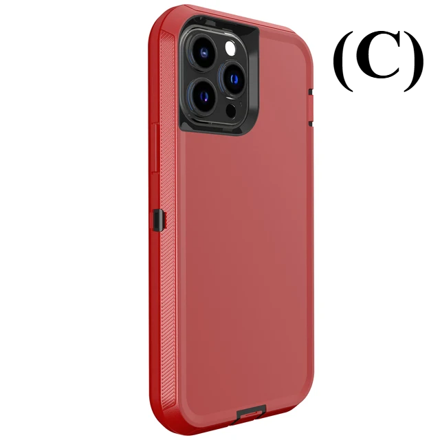3 IN 1 Heavy Duty Armor Shockproof Dust Proof Case - For iPhone 15 Series - C - Black Red / 15Pro - Phone Cases & Covers