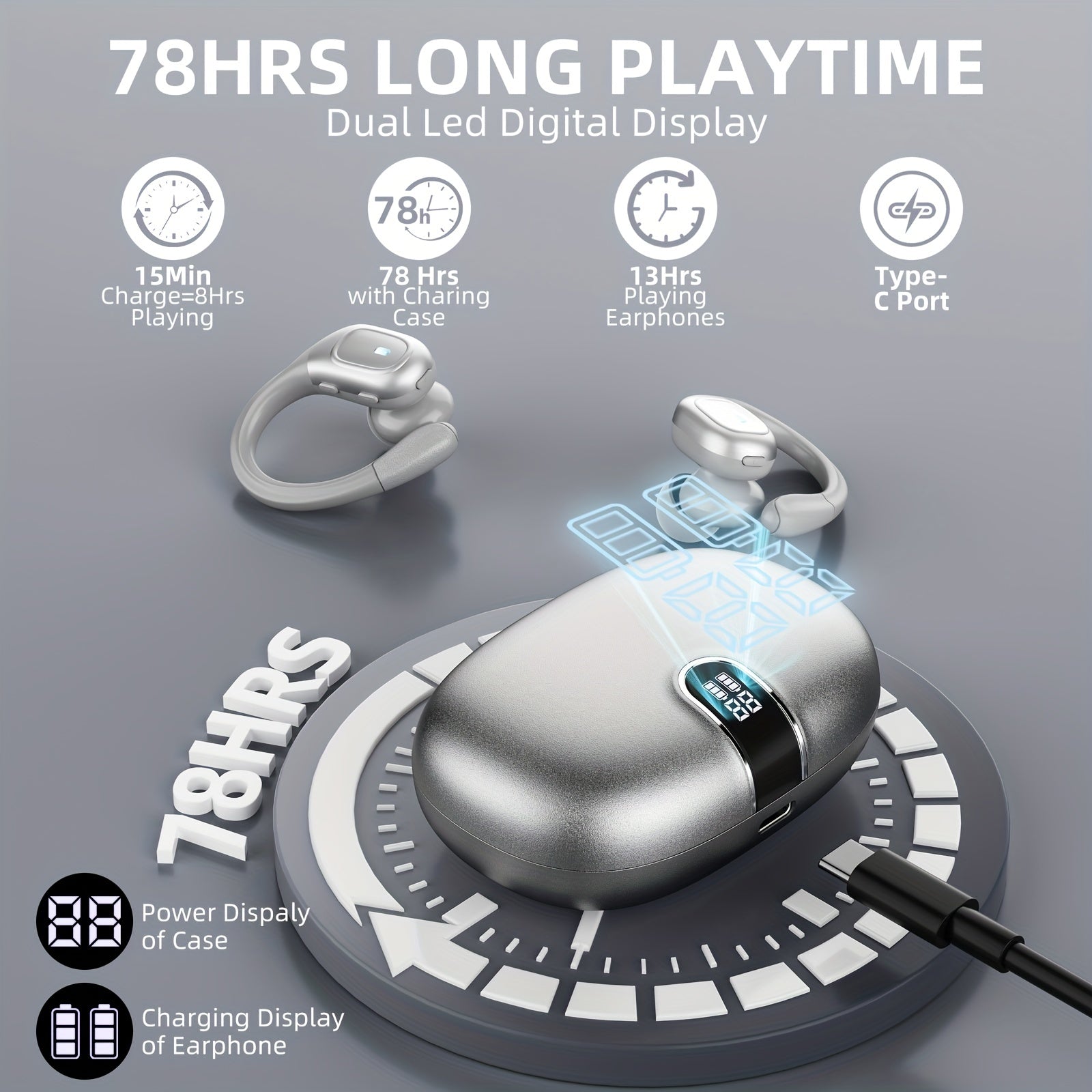 Wireless 5.3 Earbuds – 78H Playtime with LED Display by Snagg An EarBud