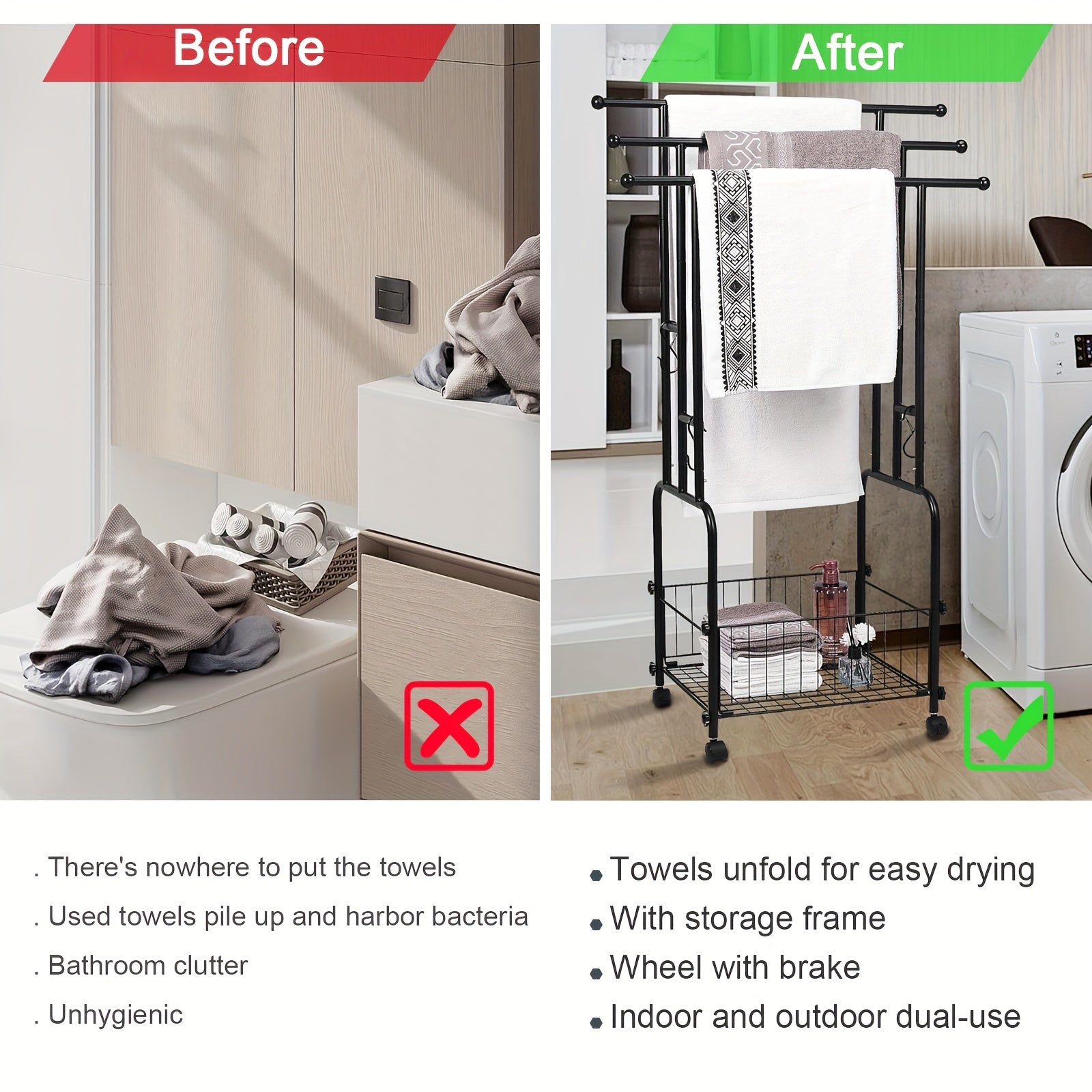 Heavy-Duty 3-Tier Freestanding Towel Rack with Storage Basket by Snagg A Rack