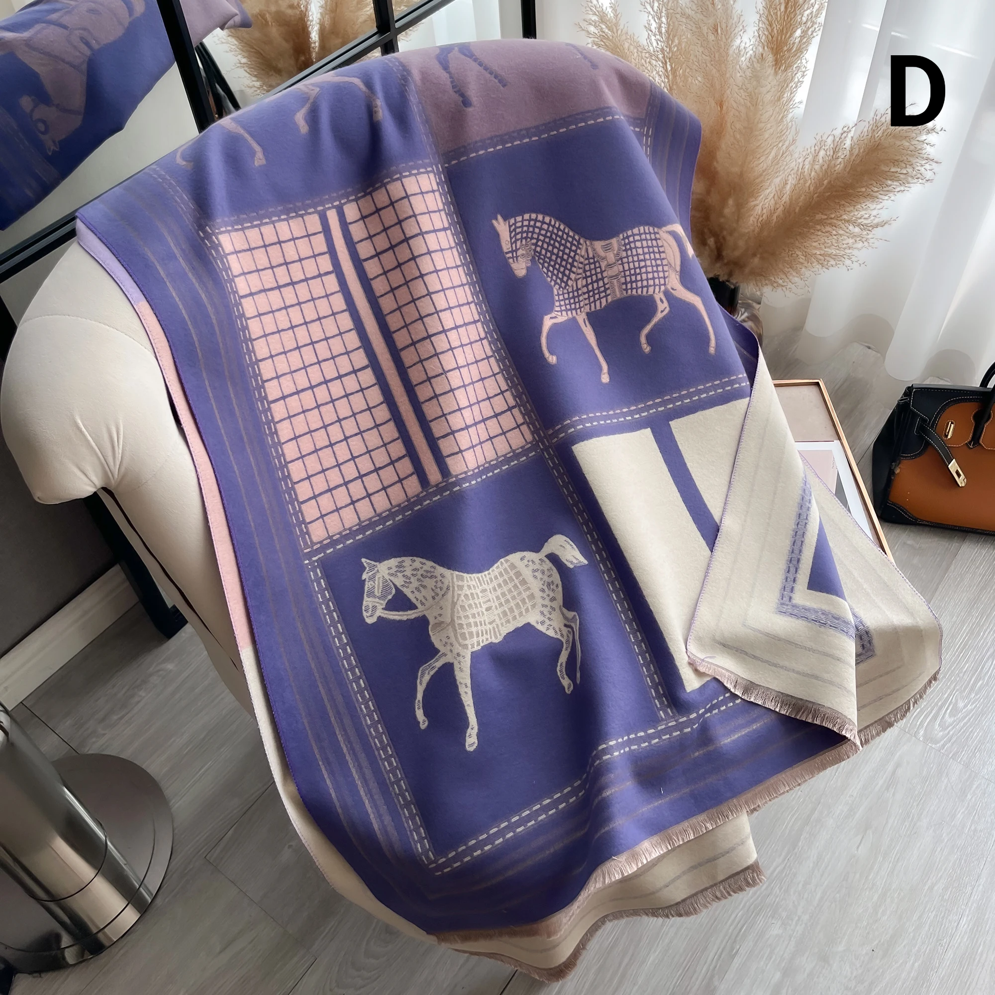 Luxury Horse Print Cashmere Feel Scarf For Women - D - Others In Fashion
