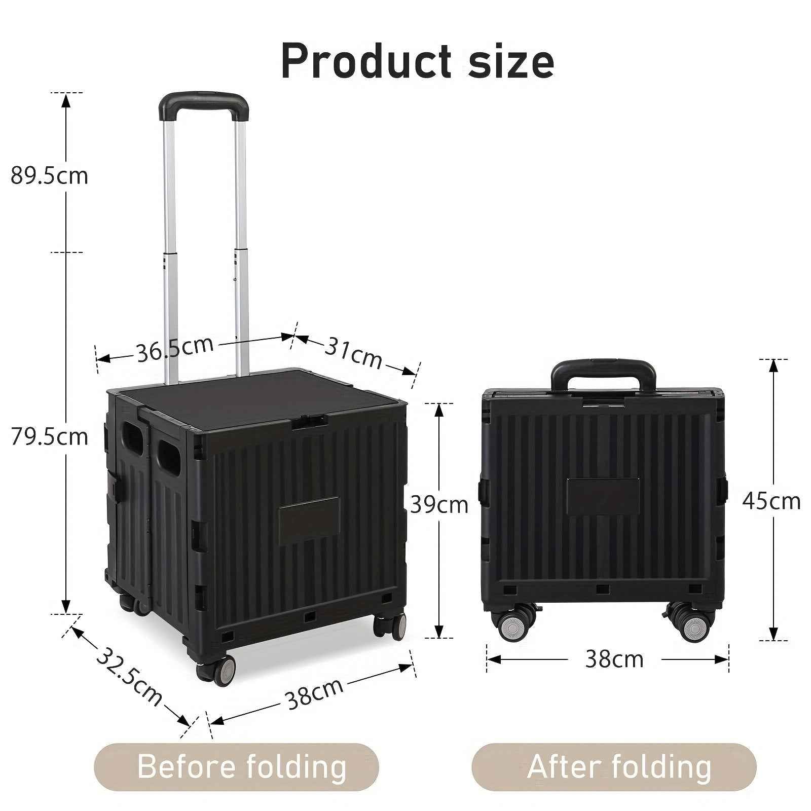 Portable Rolling Handcart with Lid & 360° Wheels Collapsible Tool Box & Shopping Trolley for Grocery, Office, Travel, and Luggage