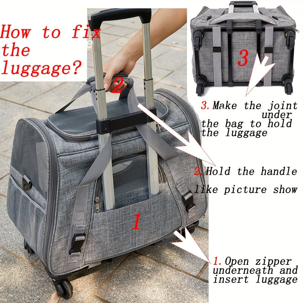 Portable Travel Pet Rolling Carrier with Detachable Handle & Wheels by Snagg A Pet Carrier