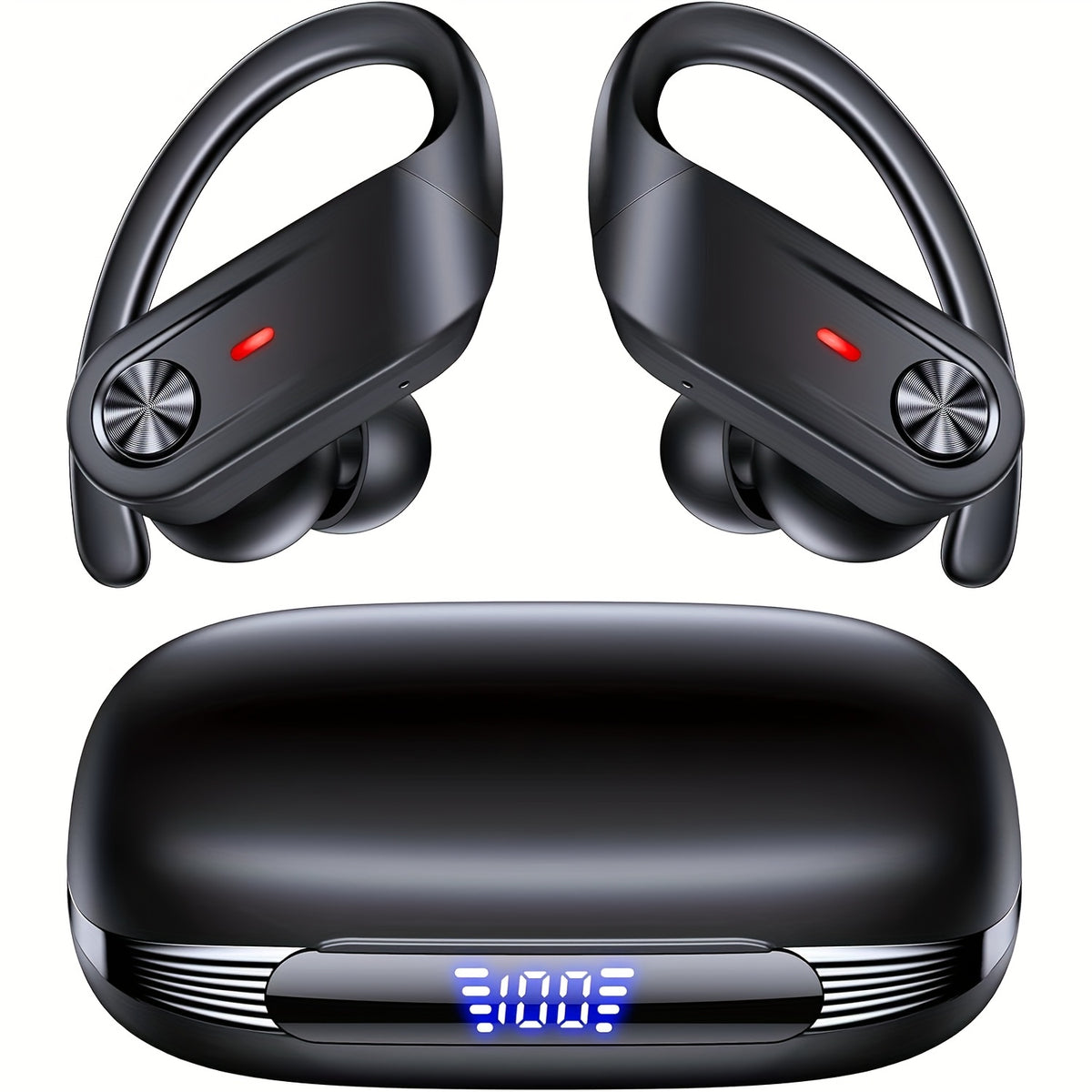 Wireless Earbuds 5.4 Headphones Sports, 75H Stereo Deep Bass Over-Ear with Earhooks, 4 ENC Mic, LED Display for Running Workout Exercise Gym, Exercise Audio Gear, Ergonomic Fit, Premium Audio, Noise Isolation, Music Lovers by Snagg An EarBud