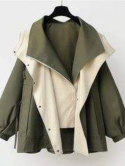 Unisex Two-Tone Hooded Trench Coat with Drawstring Waist by Snagg A Jacket