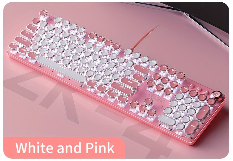Pink Mechanical Keyboard – Retro Punk Keycaps with Blue Switches by Snagg A Keyboard