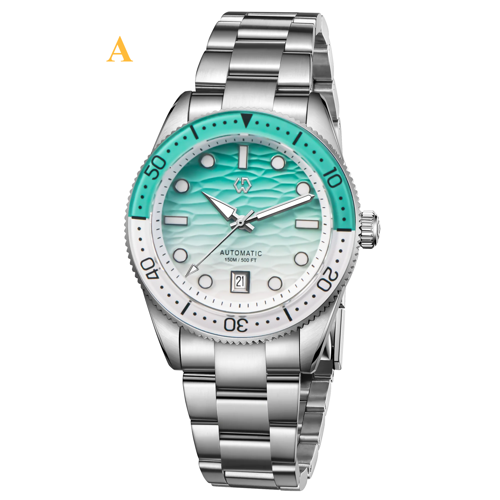 Ocean Blue Automatic Diver’s Watch – Sapphire Glass | 150M Water Resistance - A - Sky / Stainless Steel - Men’s Watches