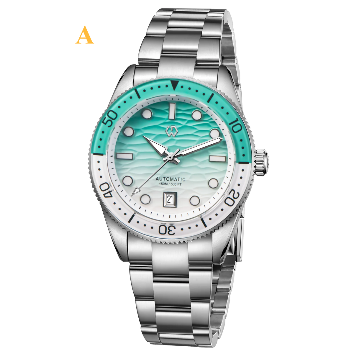 Ocean Blue Automatic Diver’s Watch – Sapphire Glass | 150M Water Resistance - A - Sky / Stainless Steel - Men’s Watches