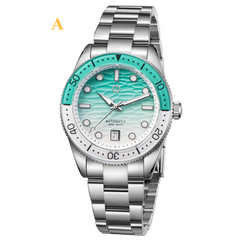 Ocean Blue Automatic Diver’s Watch – Sapphire Glass | 150M Water Resistance - A - Sky / Stainless Steel - Men’s Watches