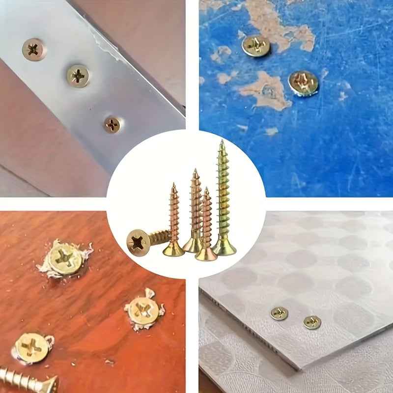 440 Pack Self Tapping Wood Screw Kit — Colour Galvanized M3.5/M4 Screws in 25–60mm Sizes - 440pcs M4/3.5 Length
