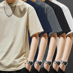 5pcs Heavyweight Men’s Cotton T-Shirts – Minimalist Solid Color Pack - SnaggIt