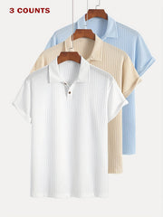 3-Pack Men’s Summer Jacquard Knit Polo Shirts – Sporty Casual Style - SnaggIt