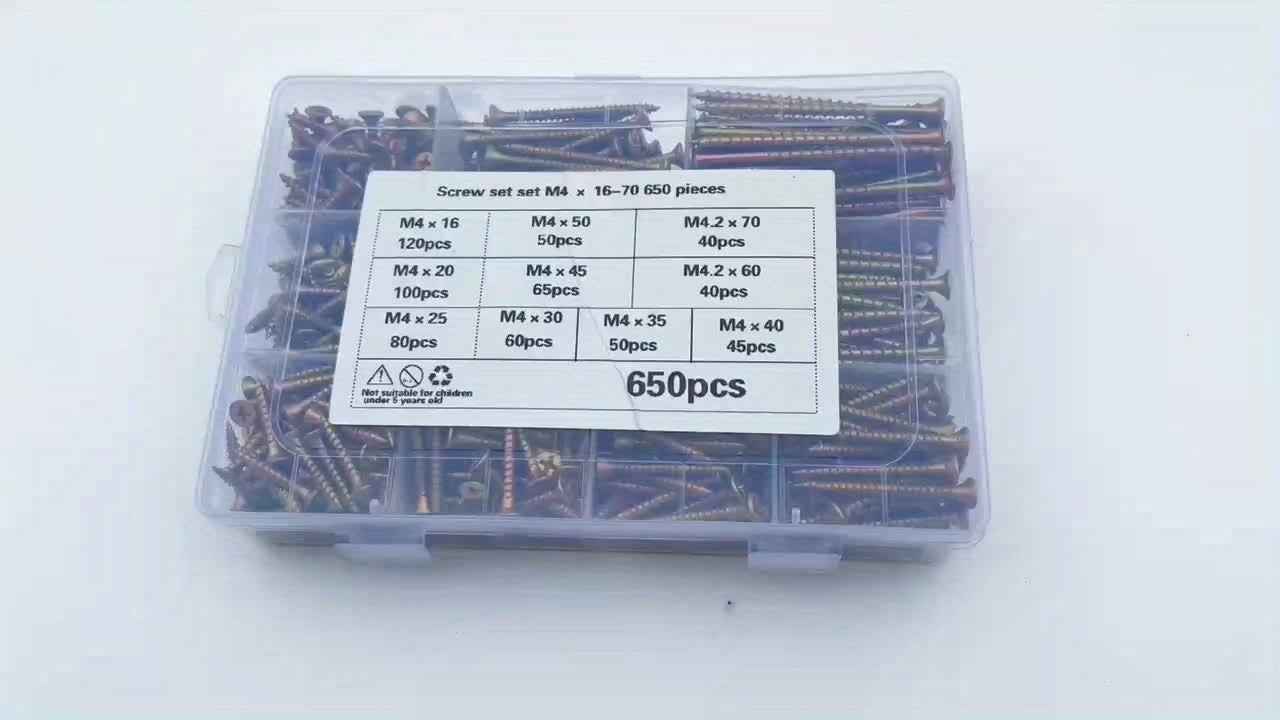650 Piece M4 Galvanized Screw Set (16–70mm Assorted Sizes) - Pcs combination set - Power Tools Gadget