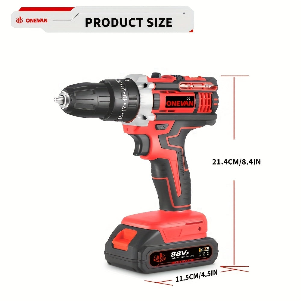 Cordless Electric Impact Drill Kit – 2 Batteries + Toolbox