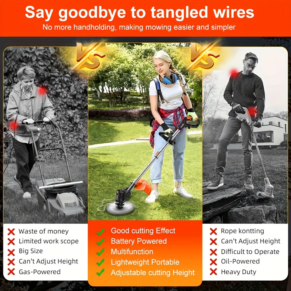 Cordless Lawn Trimmer with 17 Blades & Dual Battery
