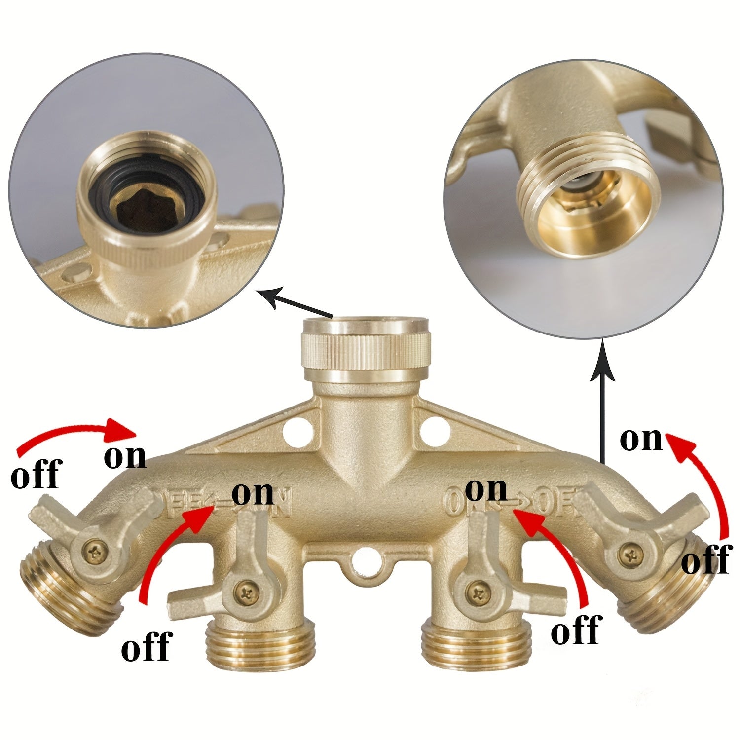 4 Way Brass Garden Hose Splitter with Quick Connector – EU Standard 3/4" by Snagg A Valve