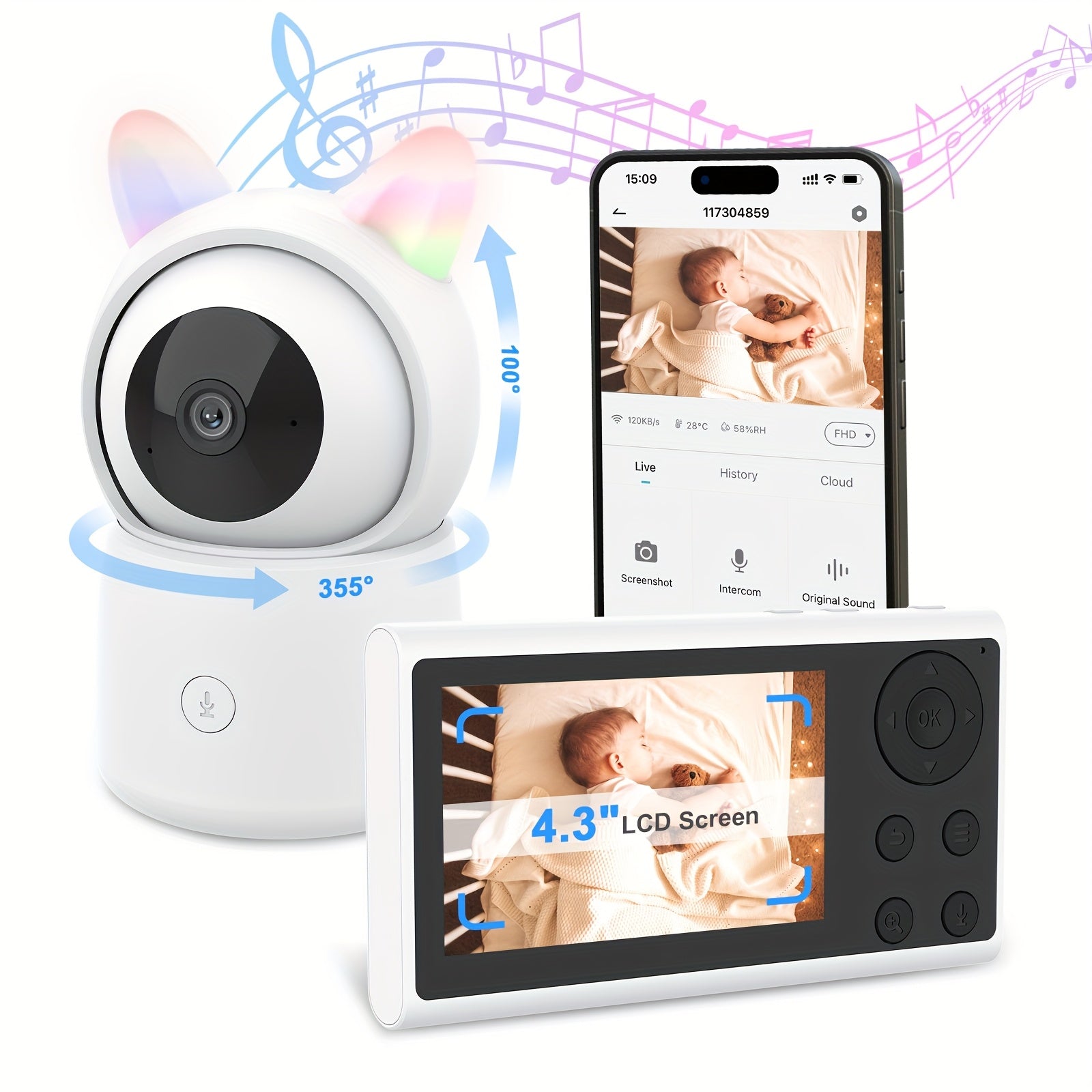 Baby Monitor with 4.3″ Screen – No WiFi Required by Snagg An Indoor Camera