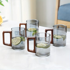 Glass Cup Set With Wooden Handle 4 Or 6 Pack Home Tea Cups by Snagg A Cup