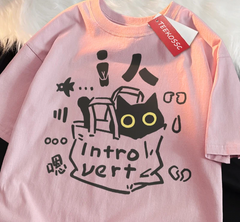 Introvert Cat Print Womans Streetwear T-Shirt