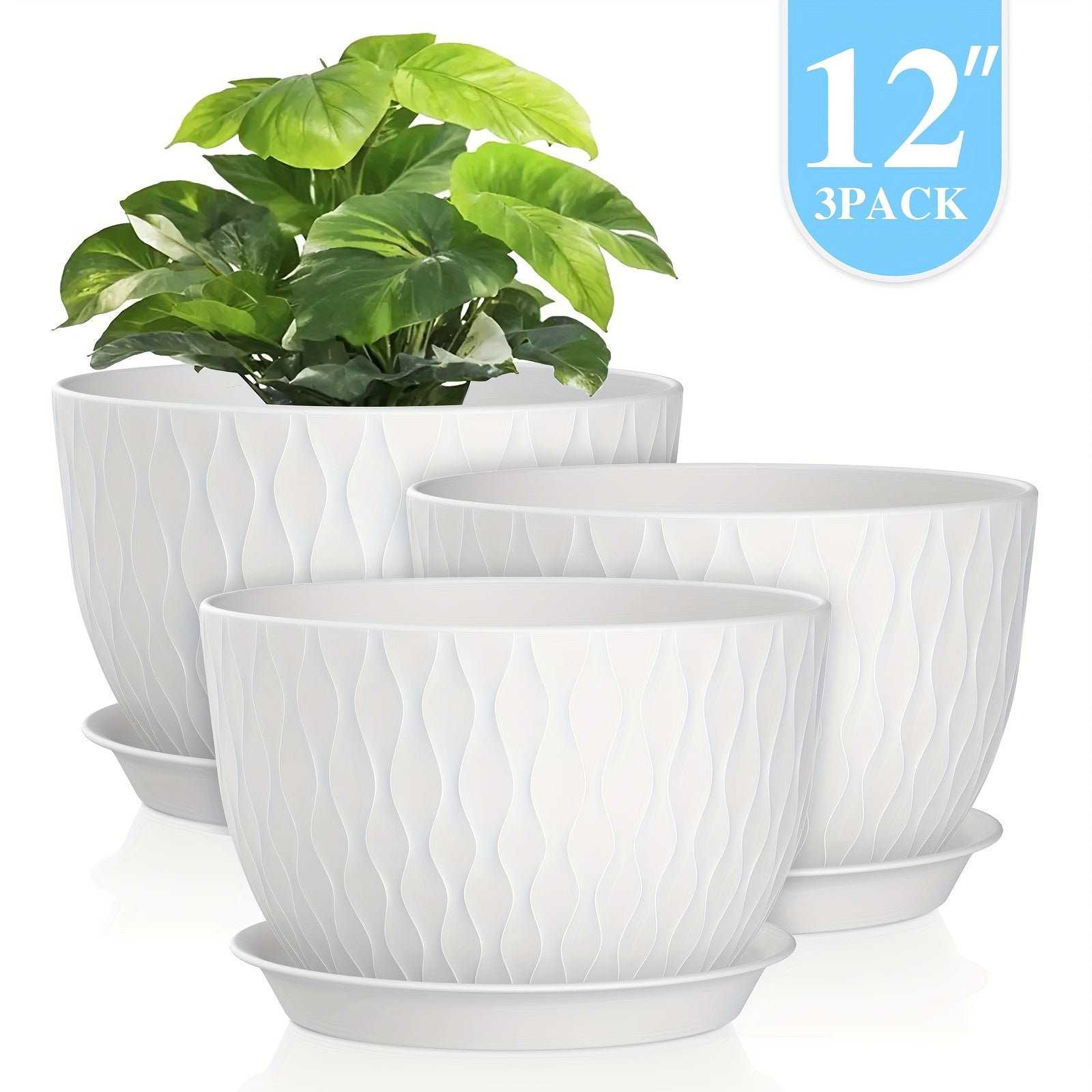 3pcs 12" Plastic Planters with Trays by Snagg A Pot
