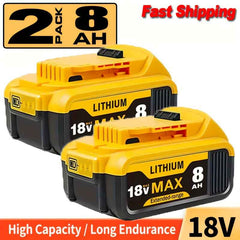 2 Pack 18 V 8.0 Ah Lithium-Ion Batteries — Replacement for Dewalt 18 V Cordless Tools & Chargers