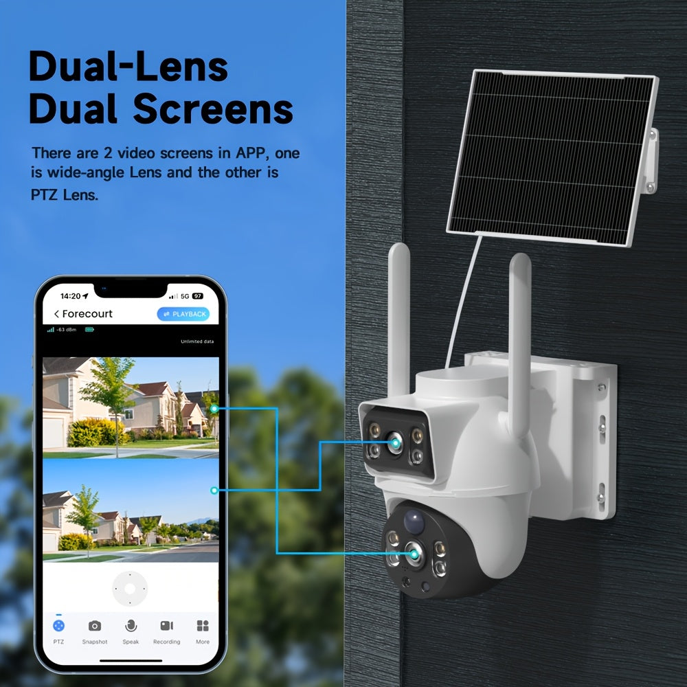 2 Pack 8MP Dual-Lens Solar Powered WiFi Security Cameras by Snagg An Outdoor Camera
