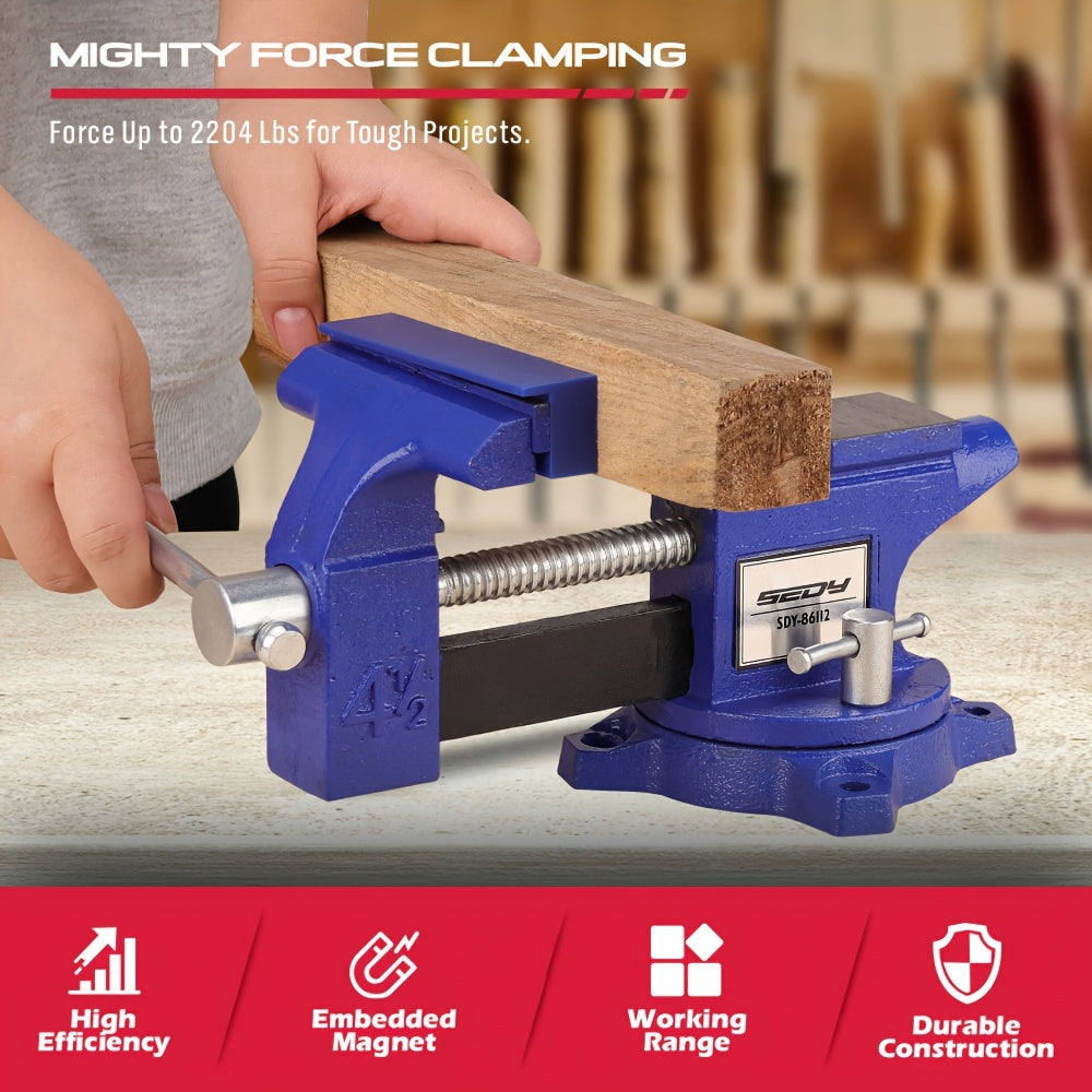 4.5’’ Heavy Duty Bench Vise with Magnetic Jaw Pads & 240° Swivel Base - General Hand Tools