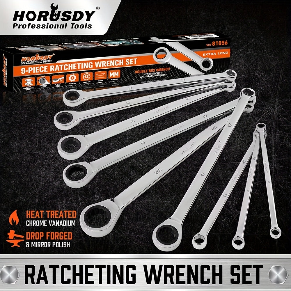 9-Piece Extra Long Ratchet Spanner Set