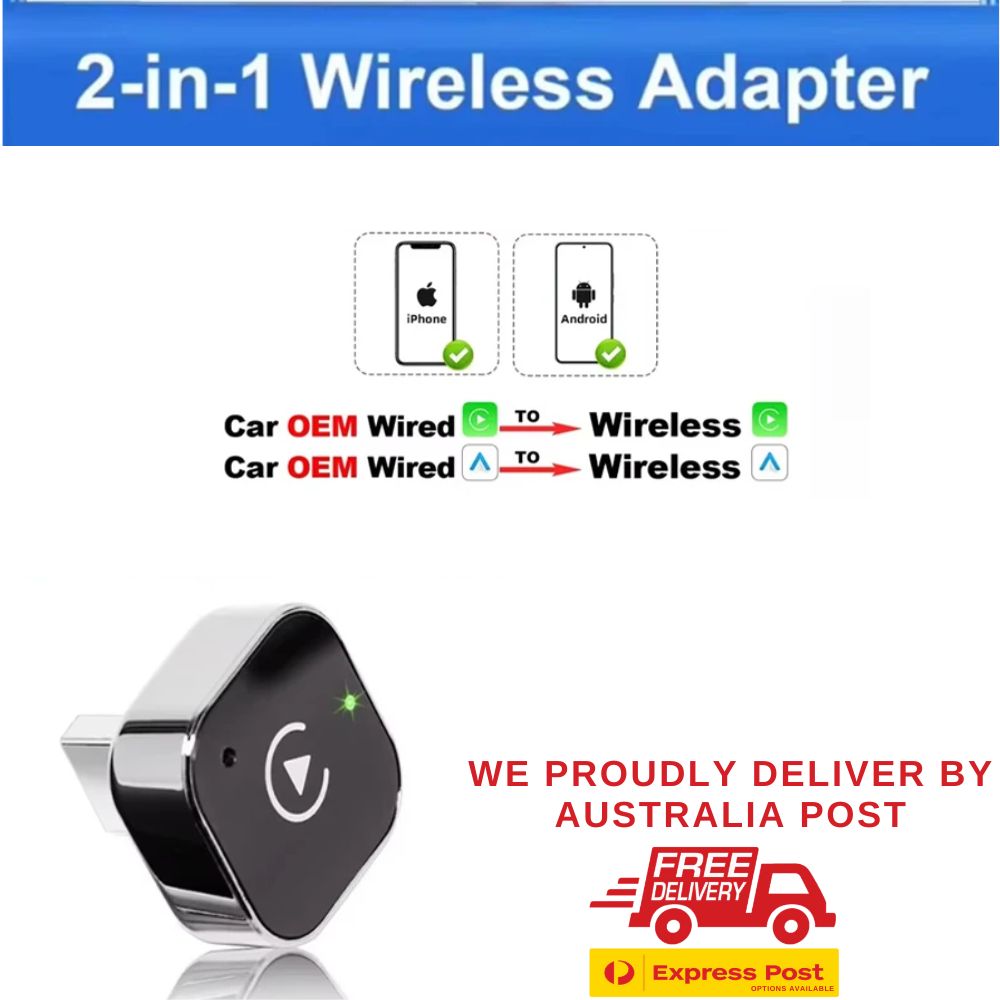 2 in 1 Wired to Wireless CarPlay & Android Auto Adapter – Smart Car Accessory - black