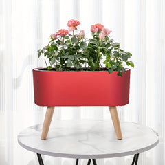 16.5" Self-Watering Flower Pot with Wooden Stand by Snagg A Pot