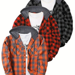 3pcs Men’s Hooded Plaid Flannel Shirts - SnaggIt