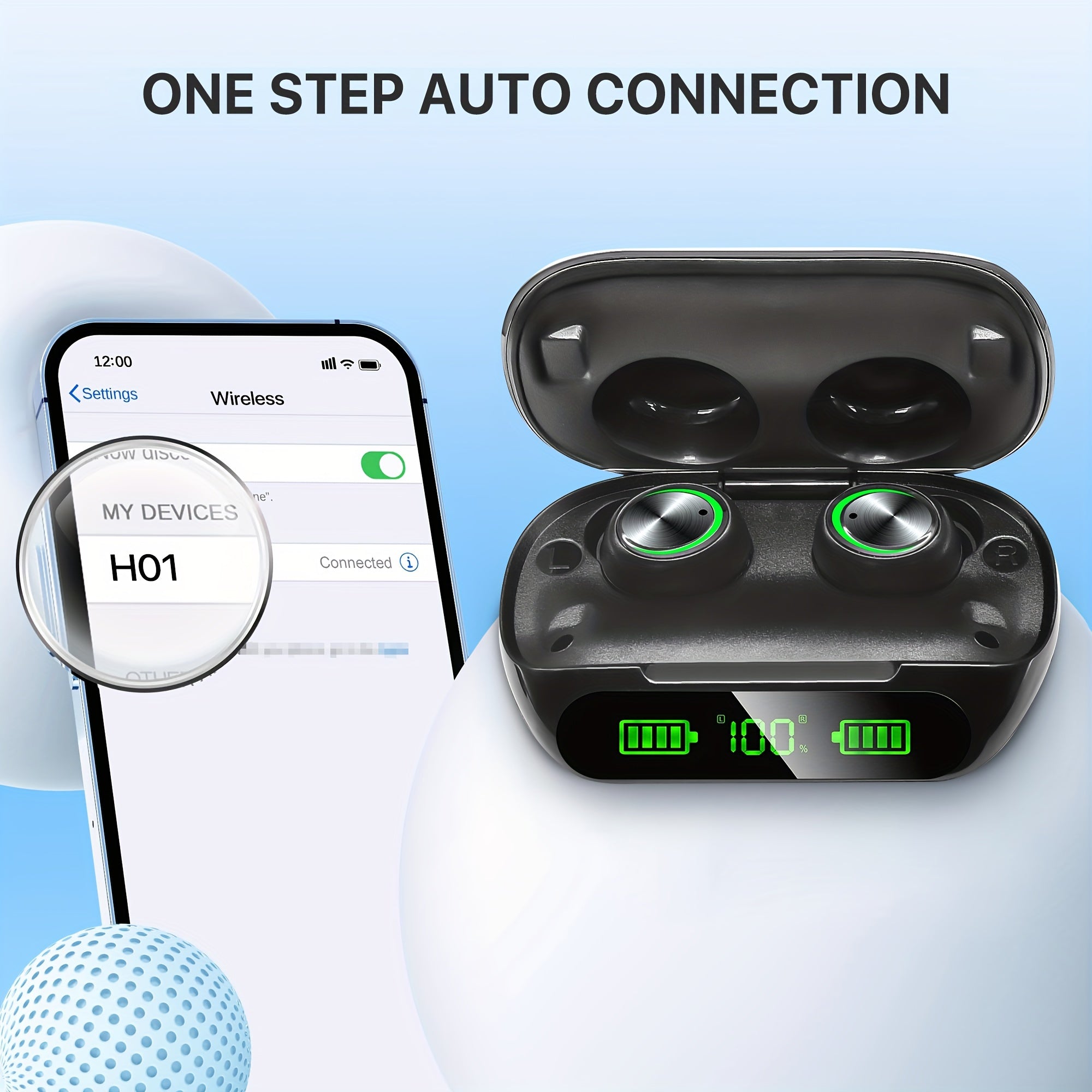 Mini Wireless 5.3 Earbuds | Lightweight In-Ear Headphones with Mic & Charging Case (IPX7) by Snagg An EarBud