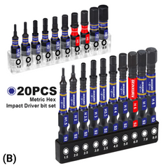 1"/2" Metric Hex Head Impact Bit Set – Magnetic S2 Steel Hex Screwdriver Bits with Base & Bit Holder