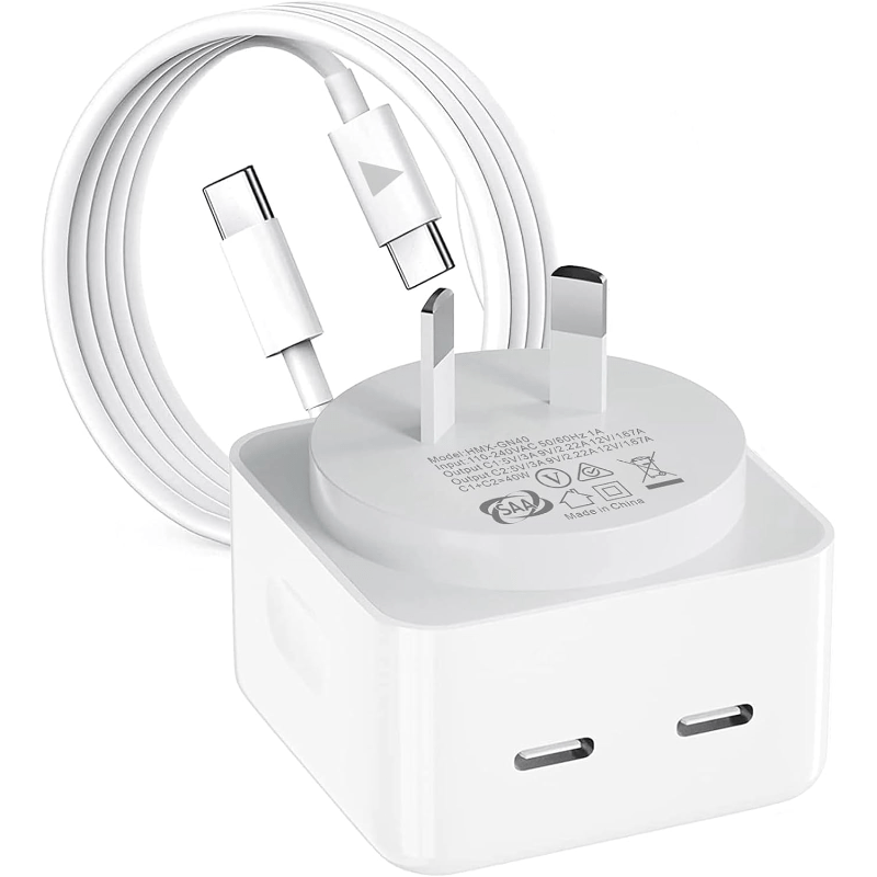 40W Dual USB-C Fast Charger - With USB-C Cable
