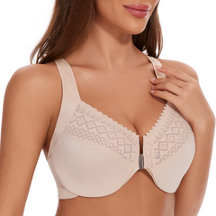 Plus Size Front Closure Racerback Lace Bra | Underwire Full Coverage Unpadded Daily