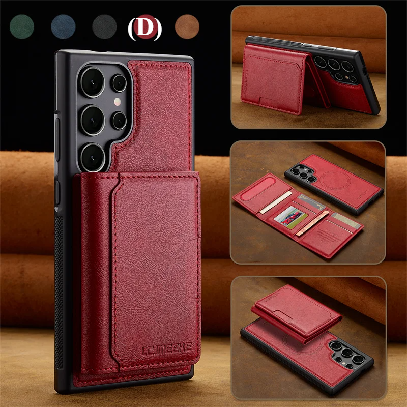 2 in 1 Luxury Magnetic Wallet Case – Samsung Galaxy S24 Series - D - Red / Plus - Phone Cases & Covers