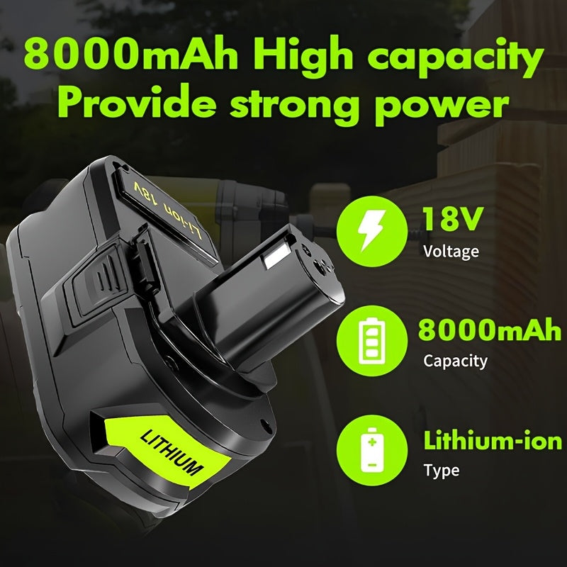 8.0Ah High-Capacity Replacement Battery for Ryobi 18V ONE+