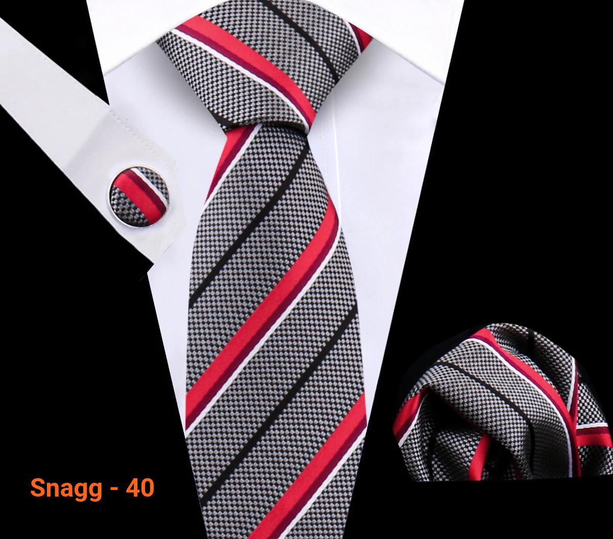 Classic Plaid Tie Set for Men - Necktie with Matching Pocket Square & Cufflinks - Snagg - 40 - Others In Fashion