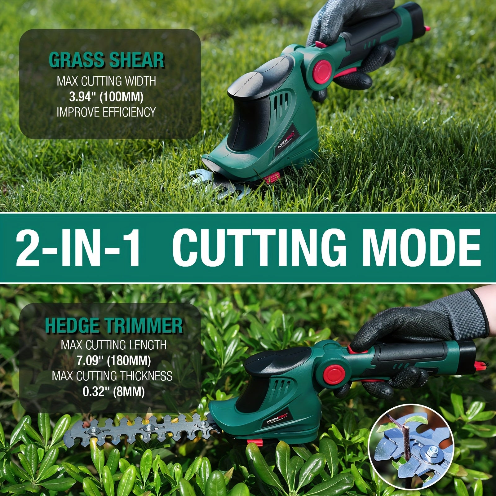 2-in-1 Cordless Hedge Trimmer & Grass Shear