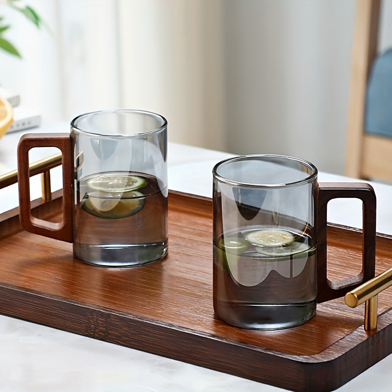 Glass Cup Set With Wooden Handle 4 Or 6 Pack Home Tea Cups by Snagg A Cup
