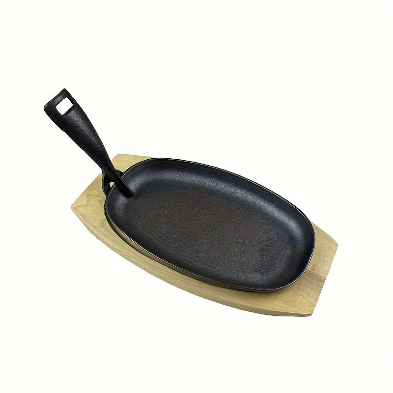 Cast Iron Grill Pan with Wooden Tray by Snagg A Pan